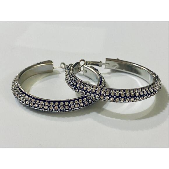 Rhinestone 2" Hoop Earrings NEW - Picture 1 of 2